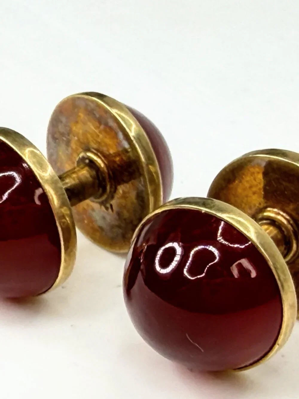 Antique 14K Gold deep Burgundy Tourmaline Cabochon Cufflinks 11.6mm SS443